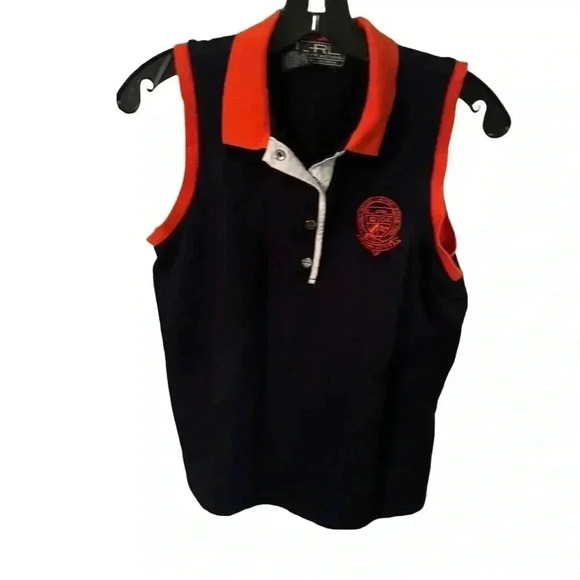 Polo Ralph Lauren Active Sleeveless Snap Front Polo Shirt Navy & Orange Size S - Picture 1 of 7